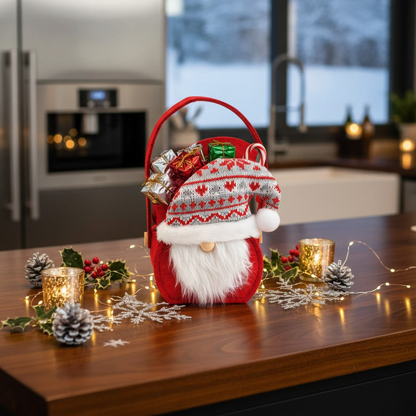 Sacoșă cadou din pâslă roșie Moș Crăciun