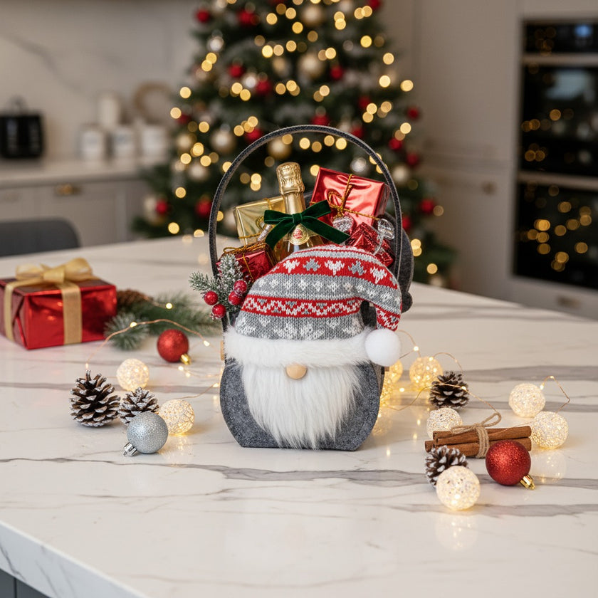 Sacoșă cadou din pâslă gri Moș Crăciun