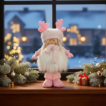 Figurină decorativă roz fetiță cu fular 31cm