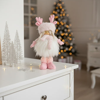 Figurină decorativă roz fetiță cu fular 31cm