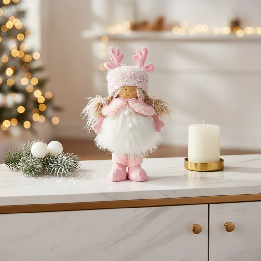 Figurină decorativă roz fetiță cu blăniță 31cm