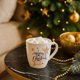 Cană de Crăciun cu stele aurii