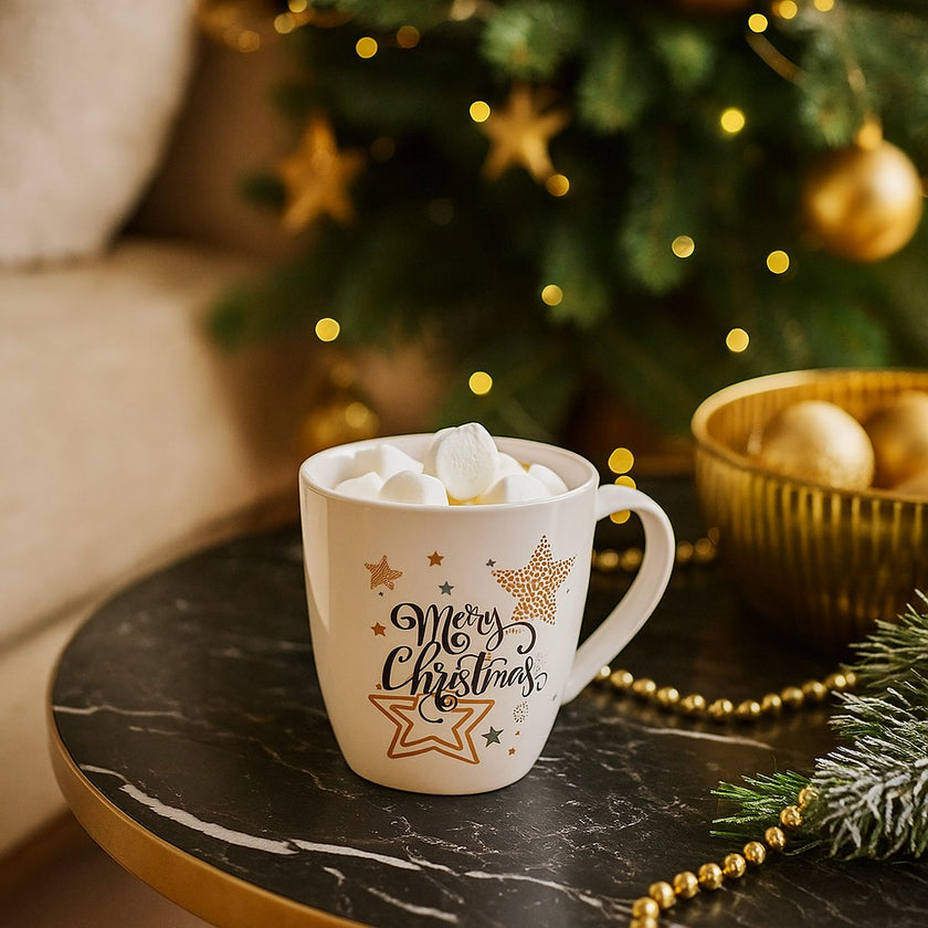 Cană de Crăciun cu stele aurii