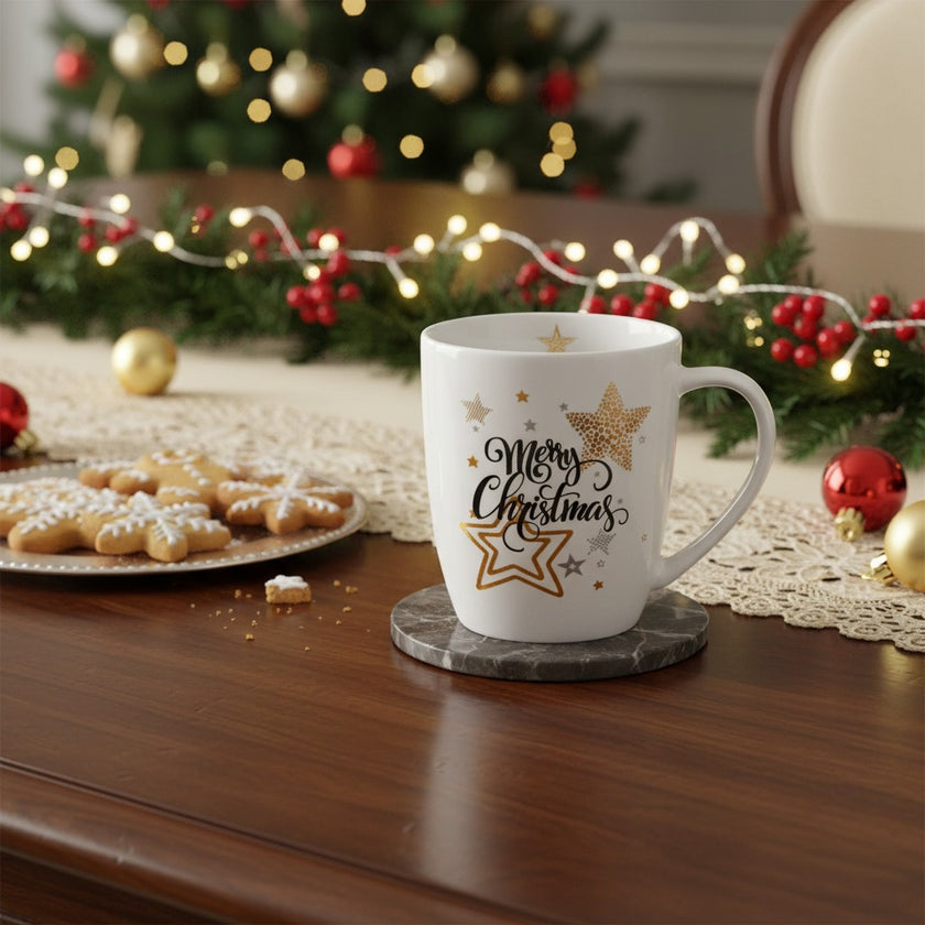 Cană de Crăciun cu stele aurii