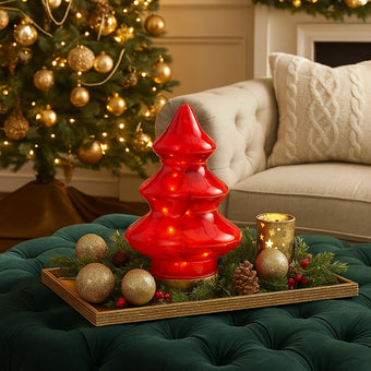 Brad decorativ din sticlă cu lumini led