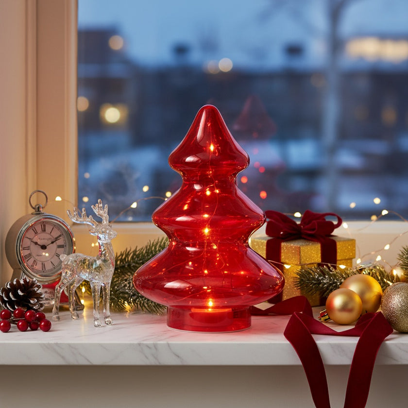 Brad decorativ din sticlă cu lumini led