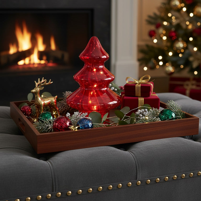 Brad decorativ din sticlă cu lumini led