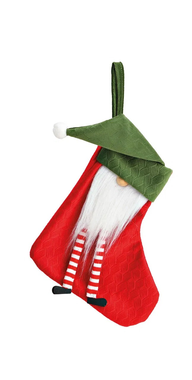 Șosetă cadouri de Crăciun roșie cu spiriduș