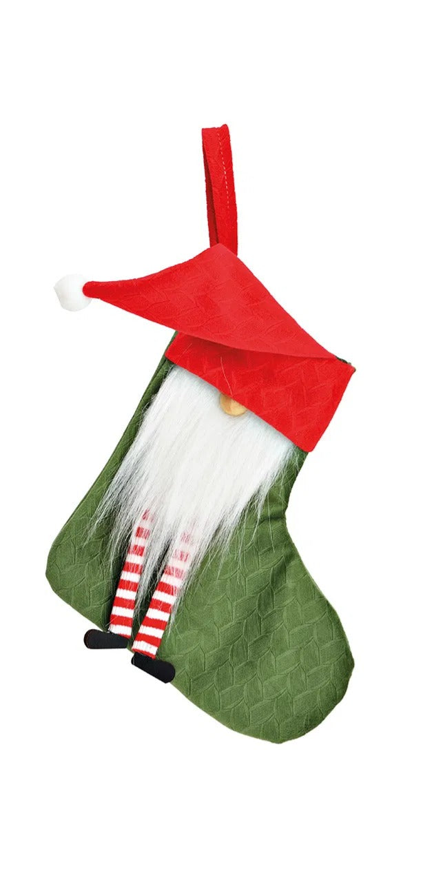 Șosetă cadouri de Crăciun verde cu spiriduș