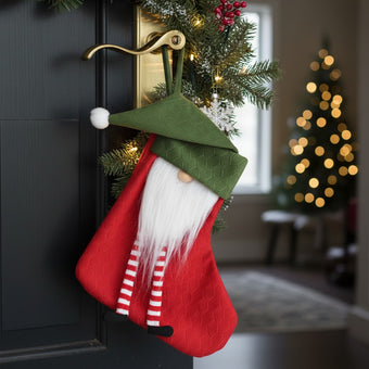 Șosetă cadouri de Crăciun roșie cu spiriduș
