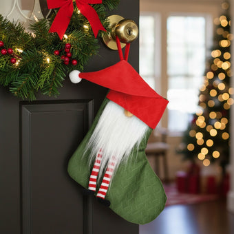 Șosetă cadouri de Crăciun verde cu spiriduș