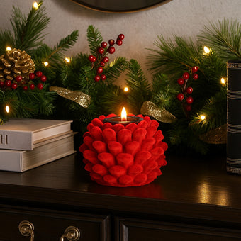 Suport lumânare roșu din catifea