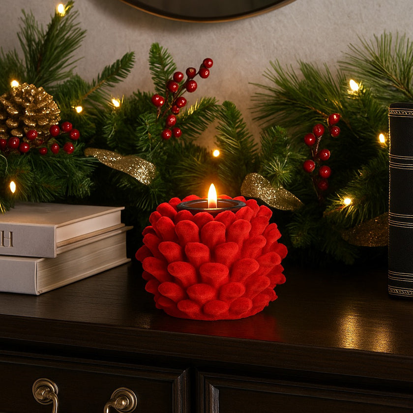Suport lumânare roșu din catifea