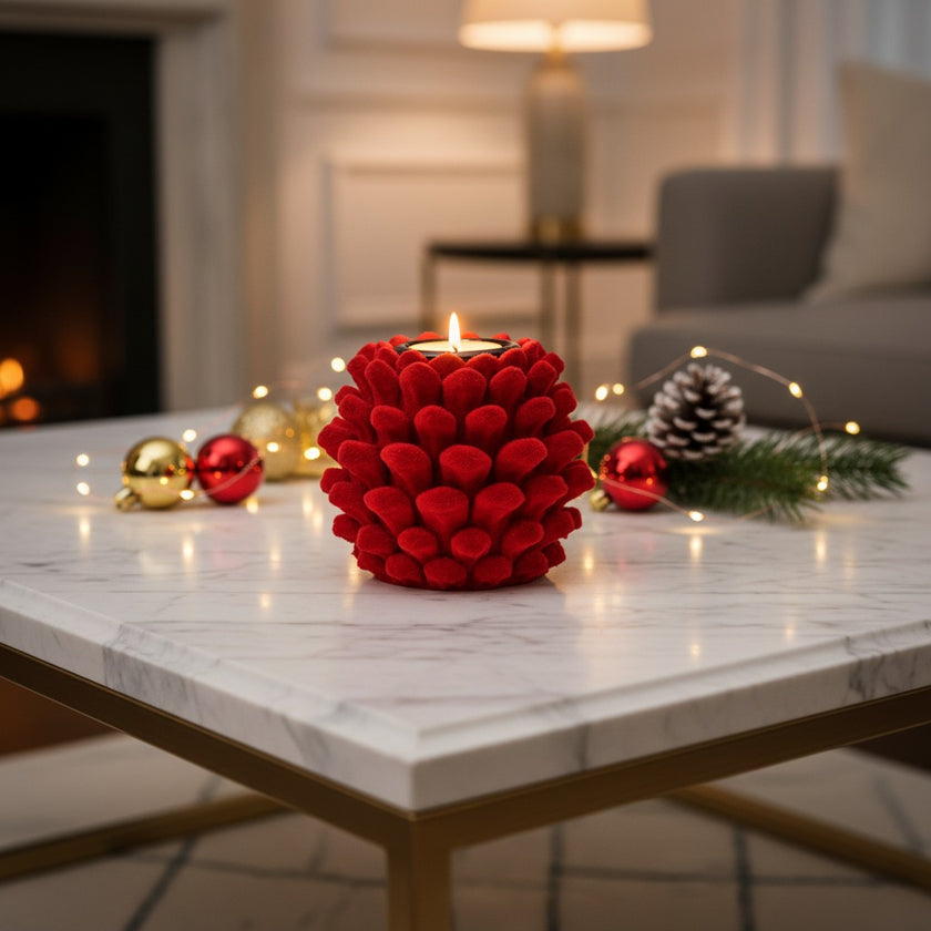 Suport lumânare roșu din catifea