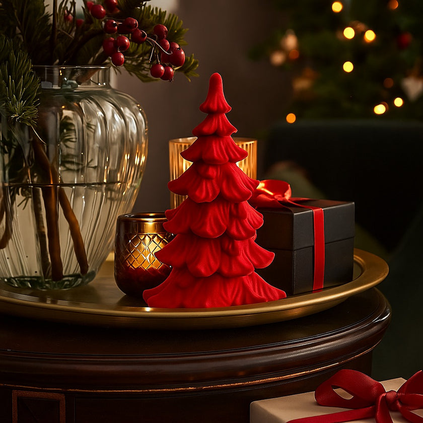 Brad decorativ roșu din catifea 17cm