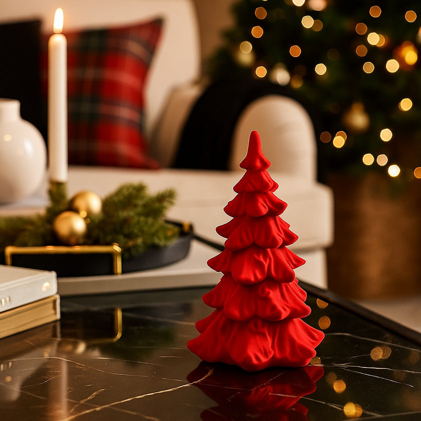 Brad decorativ roșu din catifea 17cm