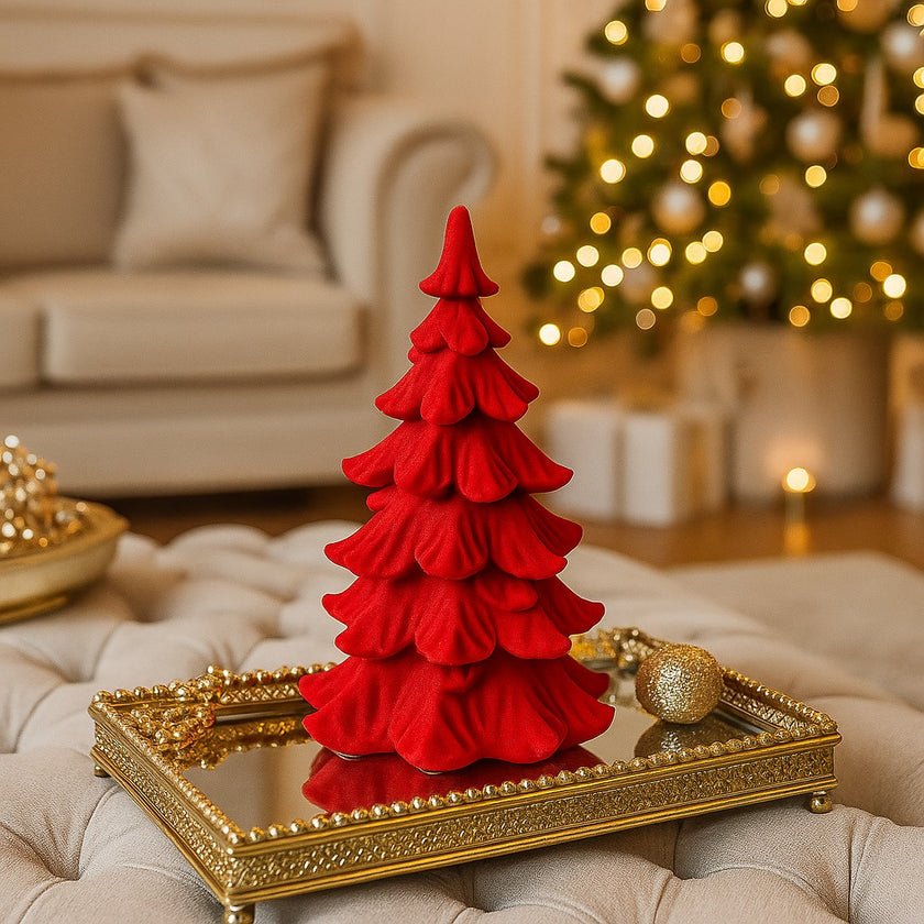 Brad decorativ roșu din catifea 17cm