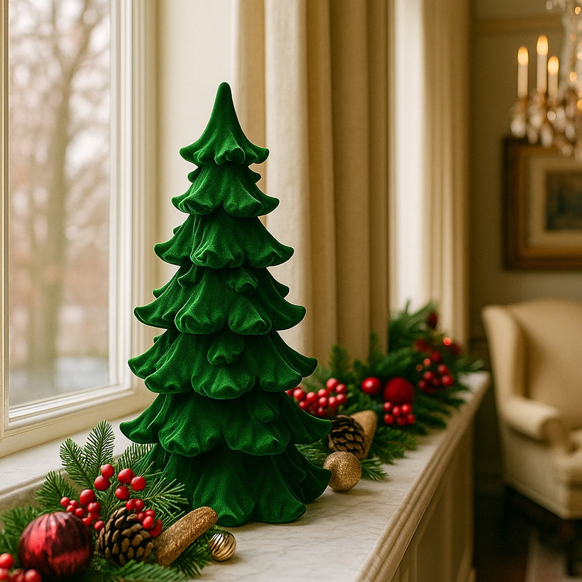 Brad decorativ verde din catifea 27cm