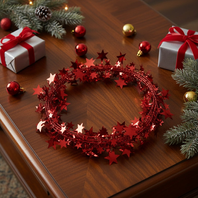 Ghirlandă decorativă roșie cu stele