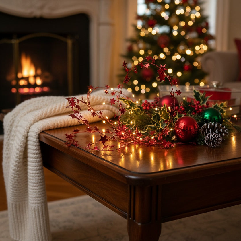 Ghirlandă decorativă roșie cu stele