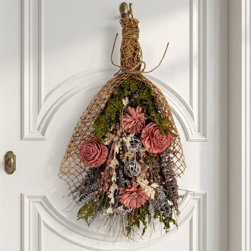 Buchet decorativ cu flori uscate 55cm