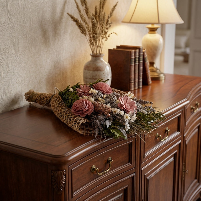 Buchet decorativ cu flori uscate 55cm