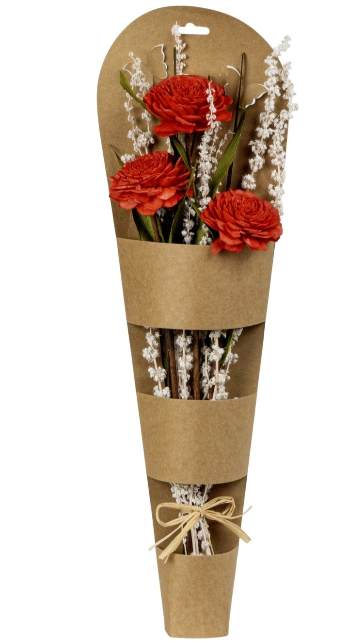 Buchet decorativ cu flori uscate roșii