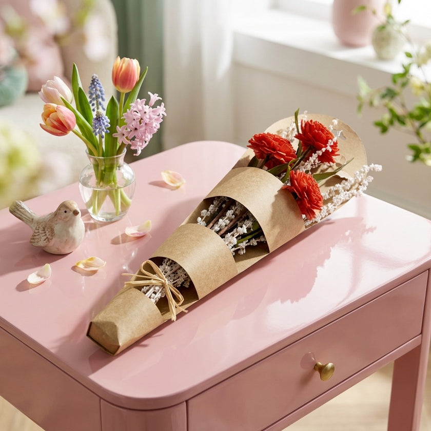 Buchet decorativ cu flori uscate roșii