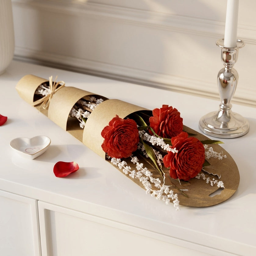 Buchet decorativ cu flori uscate roșii