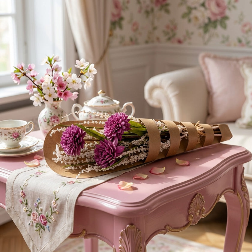 Buchet decorativ cu flori uscate mov