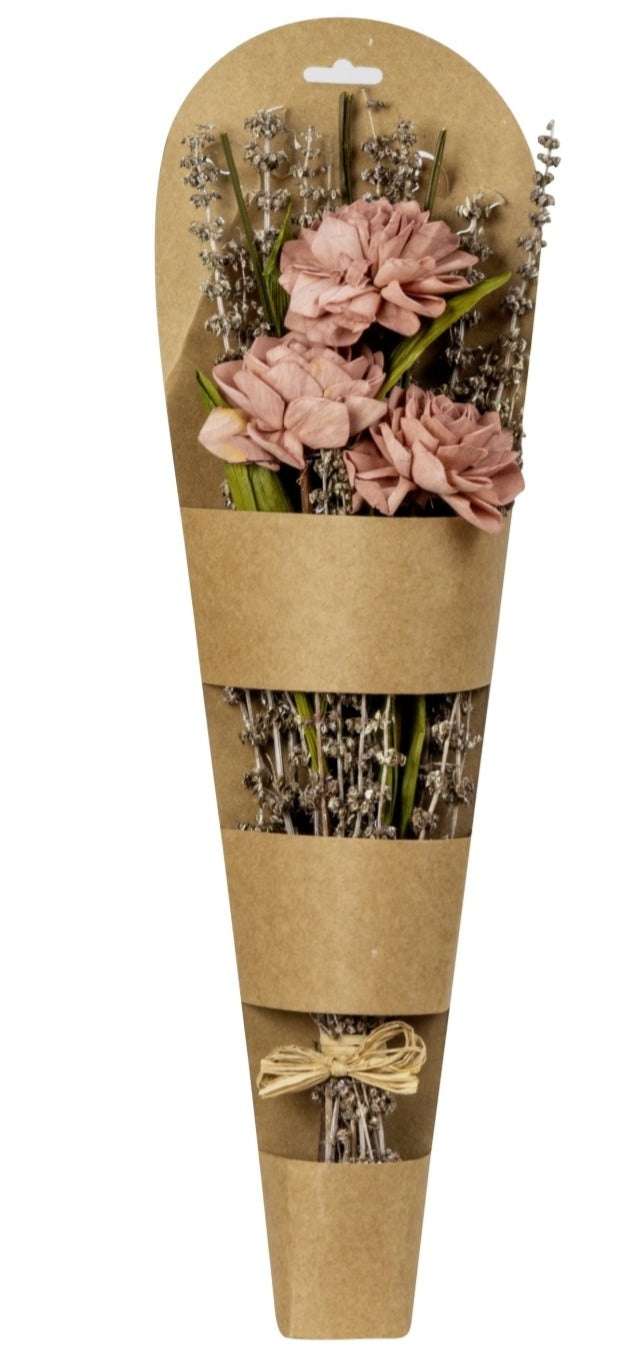 Buchet decorativ cu flori uscate roz