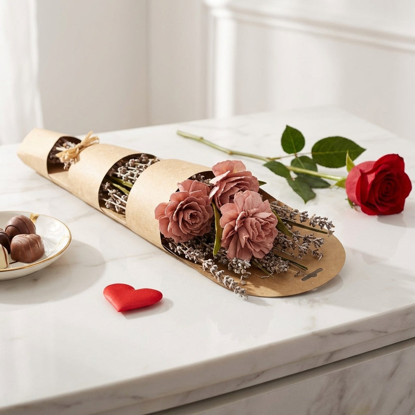 Buchet decorativ cu flori uscate roz