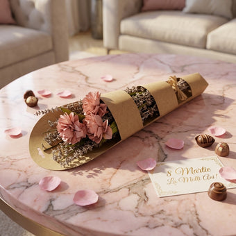 Buchet decorativ cu flori uscate roz