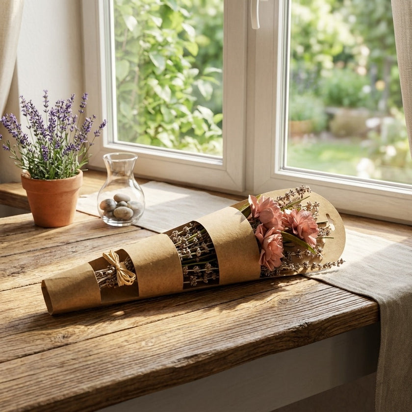 Buchet decorativ cu flori uscate roz