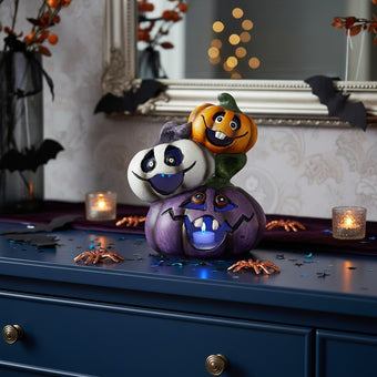 Figurină dovleci de Halloween din ceramică cu LED 15cm