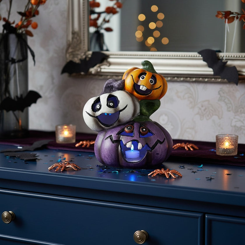 Figurină dovleci de Halloween din ceramică cu LED 15cm
