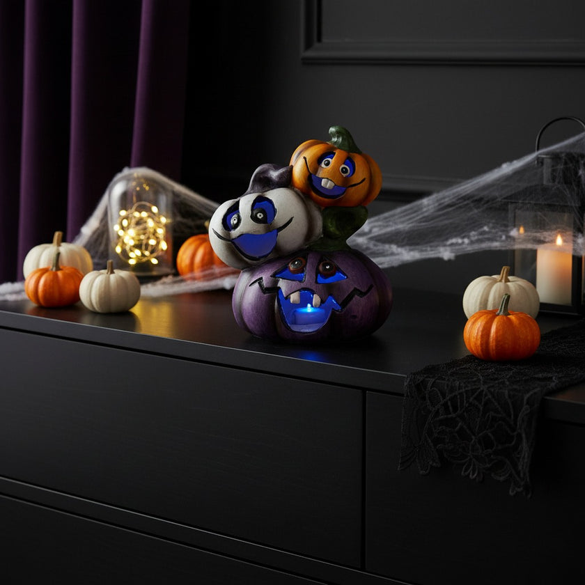 Figurină dovleci de Halloween din ceramică cu LED 15cm