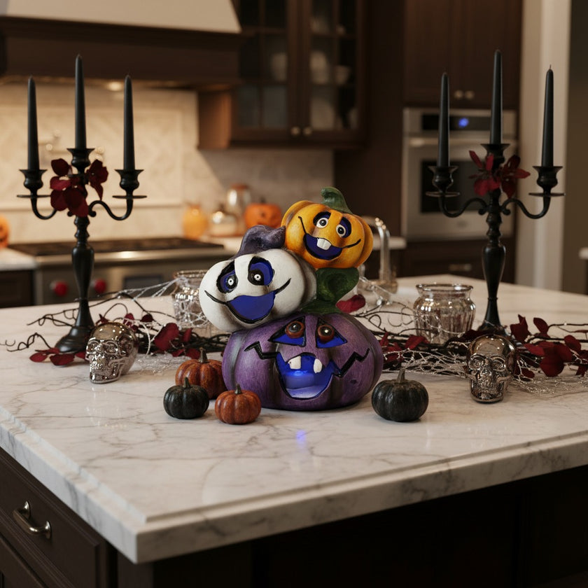 Figurină dovleci de Halloween din ceramică cu LED 15cm