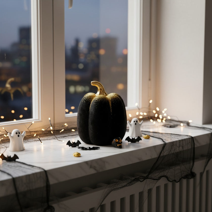 Dovleac decorativ din ceramică negru catifelat 16cm