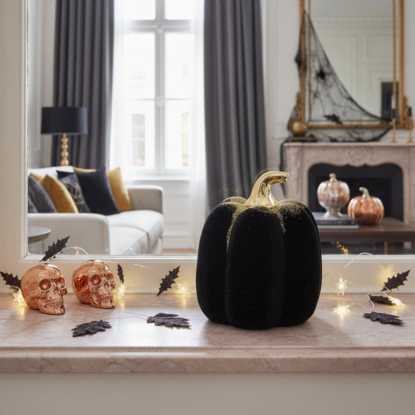 Dovleac decorativ negru catifea 13cm