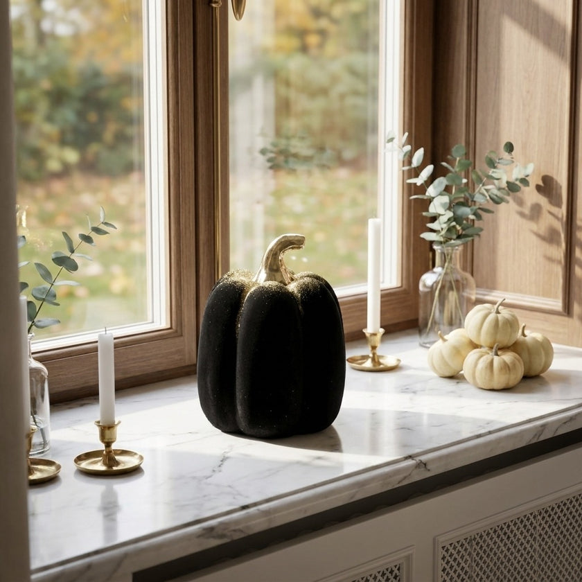 Dovleac decorativ negru catifea 13cm