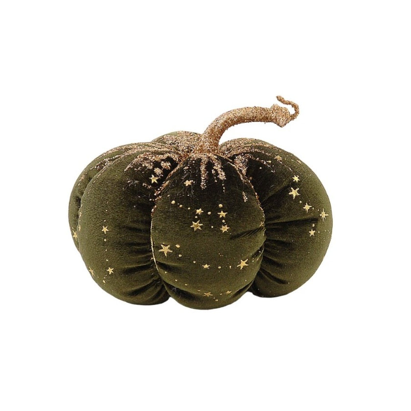Dovleac decorativ din catifea verde cu sclipici 16cm