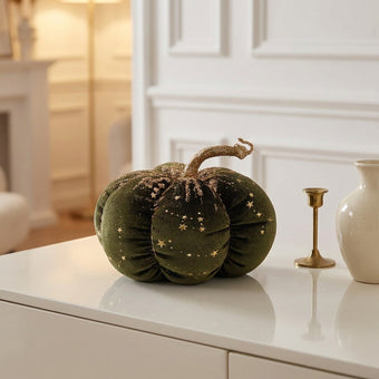 Dovleac decorativ din catifea verde cu sclipici 16cm