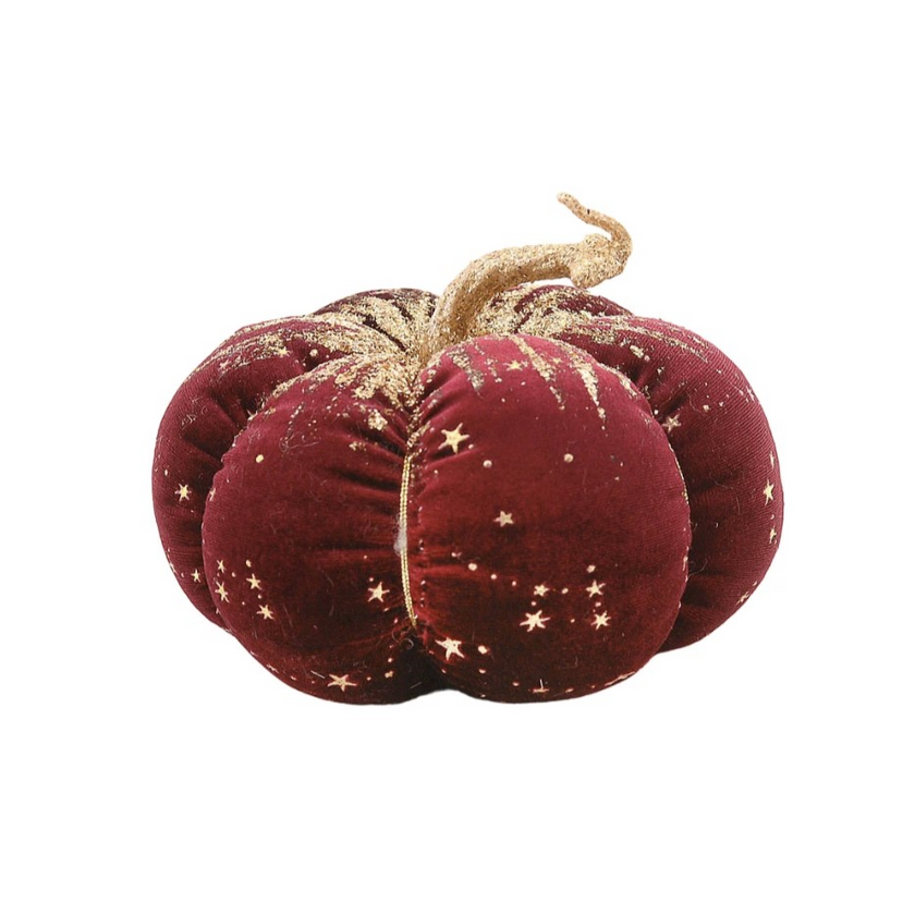 Dovleac decorativ din catifea vișiniu cu sclipici 16cm