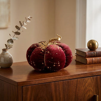 Dovleac decorativ din catifea vișiniu cu sclipici 16cm