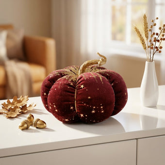 Dovleac decorativ din catifea vișiniu cu sclipici 16cm