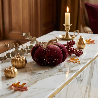 Dovleac decorativ din catifea vișiniu cu sclipici 16cm