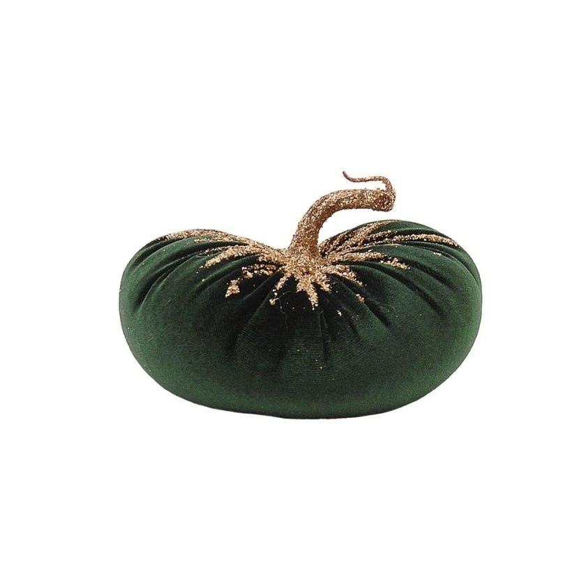Dovleac decorativ din catifea verde cu sclipici 15cm