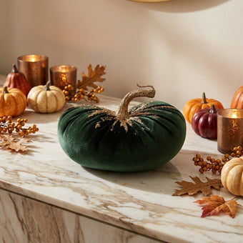 Dovleac decorativ din catifea verde cu sclipici 15cm