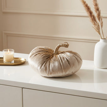 Dovleac decorativ din catifea bej cu sclipici 15cm